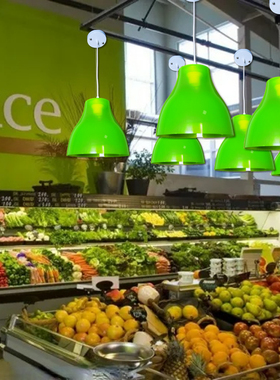 红色灯罩饭店饭厅吧台吊灯蔬菜水果熟食店超市灯具塑胶外壳