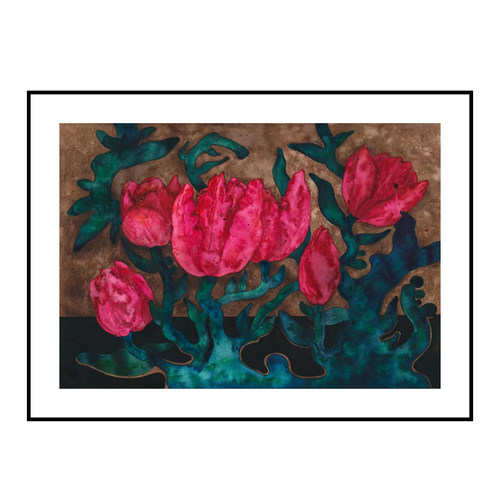 客厅玄关卧室复古风格装饰画签名卉艺术版画郁金香