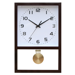 中式方形自动对时电波钟表客厅静音精工机挂钟家用创意摇摆时钟