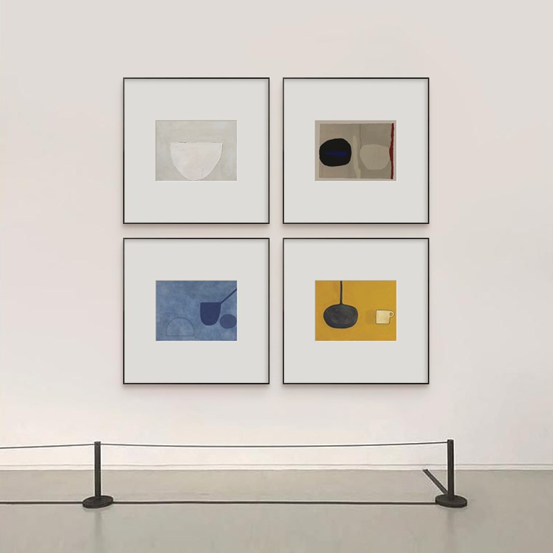 现代简约高级灰餐厅抽象挂画客厅黑白正方形画卧室床头中古装饰画图片