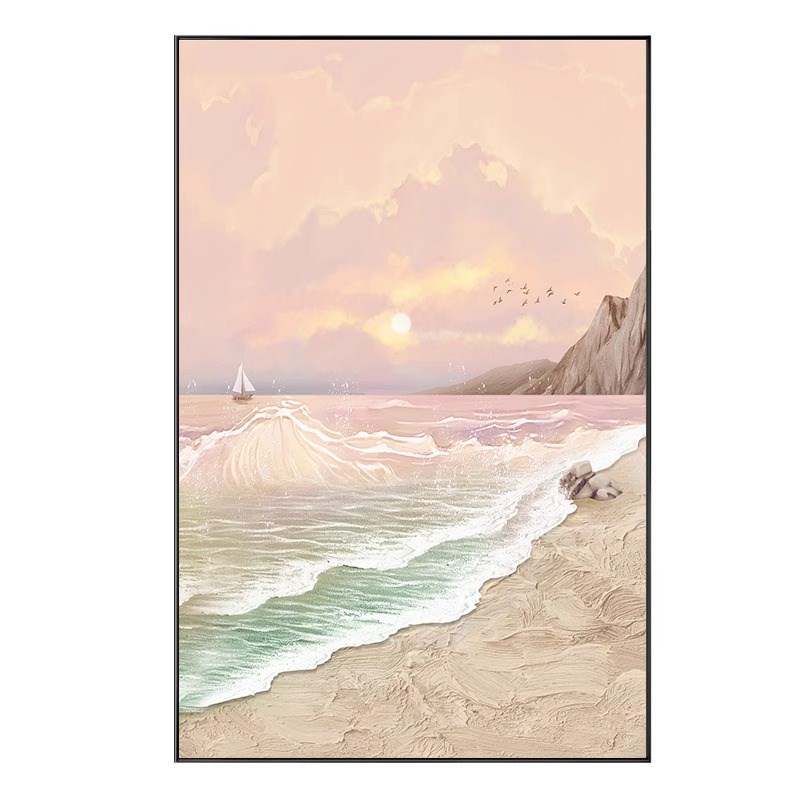 奶油风现代客厅装饰画沙发背景墙挂画海景落地画肌理玄关挂画