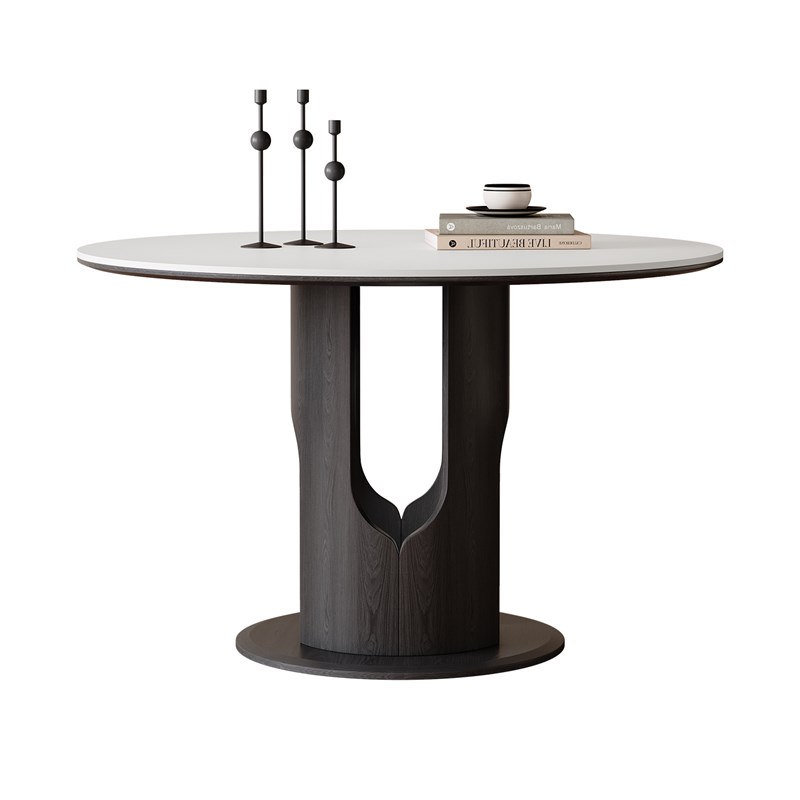 岩板餐桌圆桌2025新款客厅家用小户型现代简约全托复古风实木餐桌