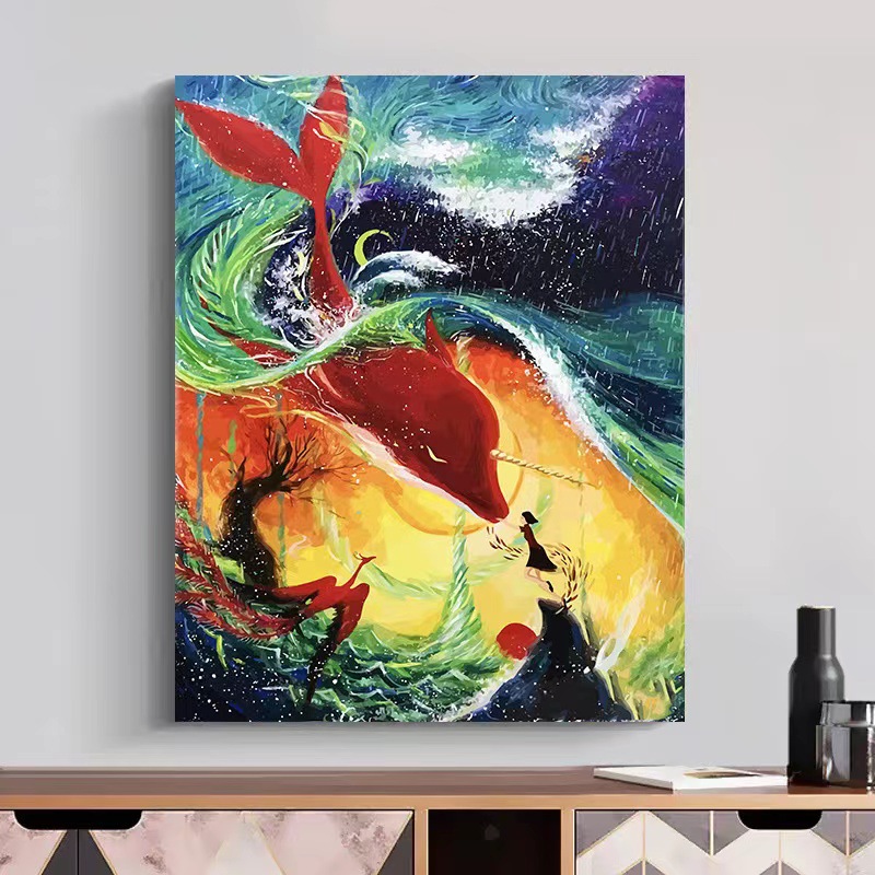 数字油画diy儿童简单填色风景花卉手工丙烯手绘填充装饰油彩挂画图片
