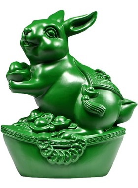 绿色木兔摆件生肖木头兔工艺品家居实木质雕刻桌面装饰品客厅摆设