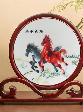 苏绣桌面屏风刺绣摆件中国风中式家居台屏M手工双面绣摆台送老外
