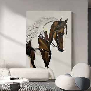 玄关骏马手绘油画客厅沙发背景巨幅落地装 饰画大芬村马到成功挂画