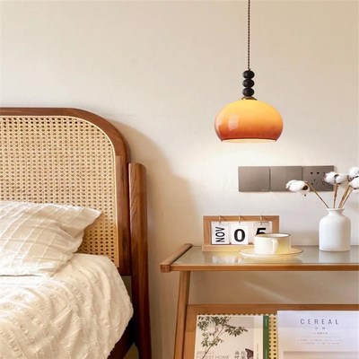 焦糖色小吊灯复古南洋风氛围感床头装饰灯布丁创意造型新款卧室灯