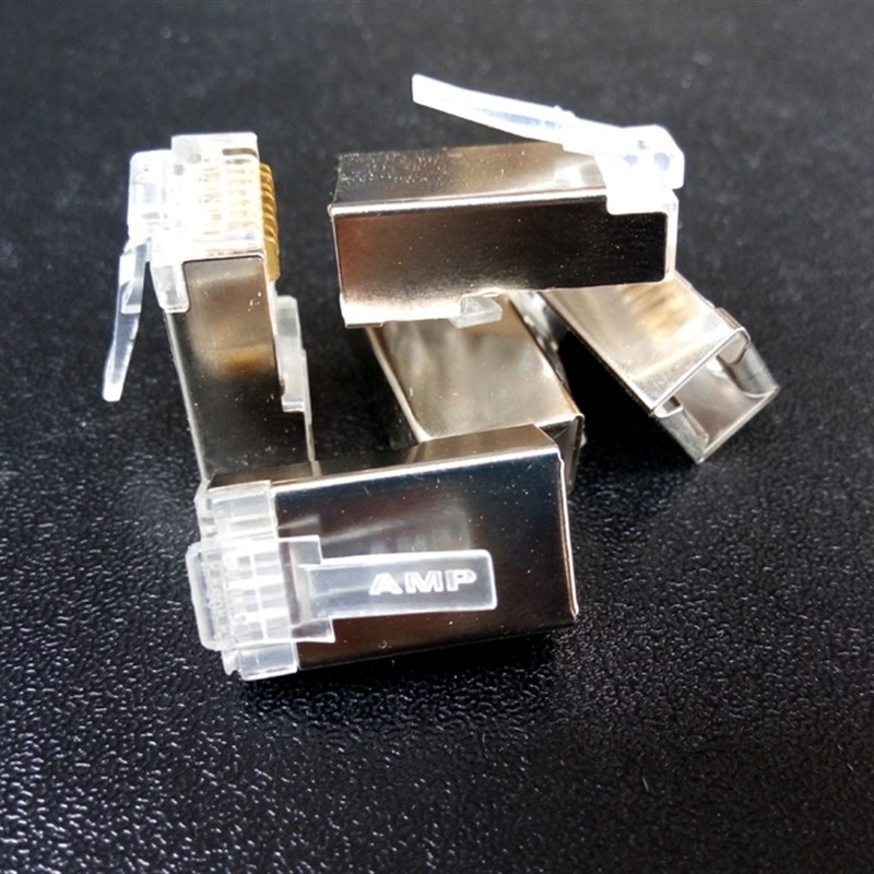 AMP屏蔽超六类超五类水晶头RJ45千兆6类安普8P8C网络金属接头镀金