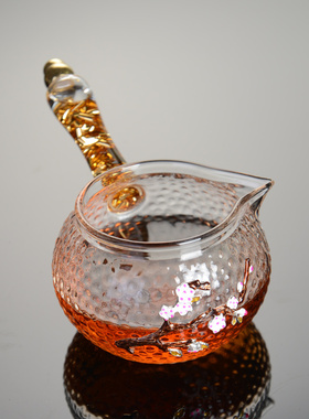 锤纹公道杯加厚玻璃耐热带把手分茶器个性家用茶漏一体高档公杯
