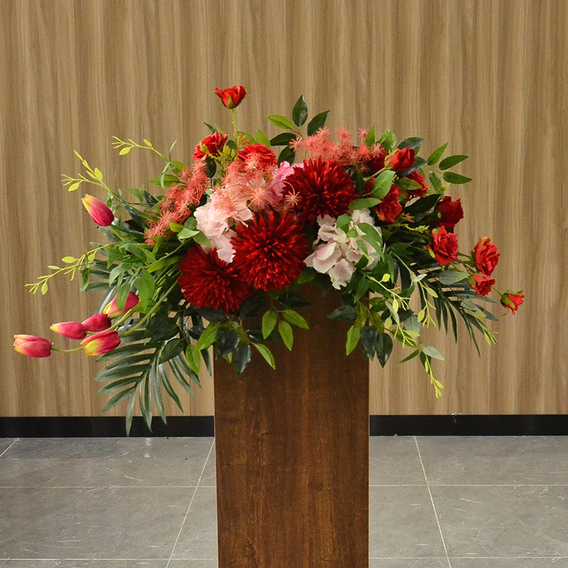 新款讲台花席台绢花仿真花艺婚礼司仪台商务会议桌花前台布置