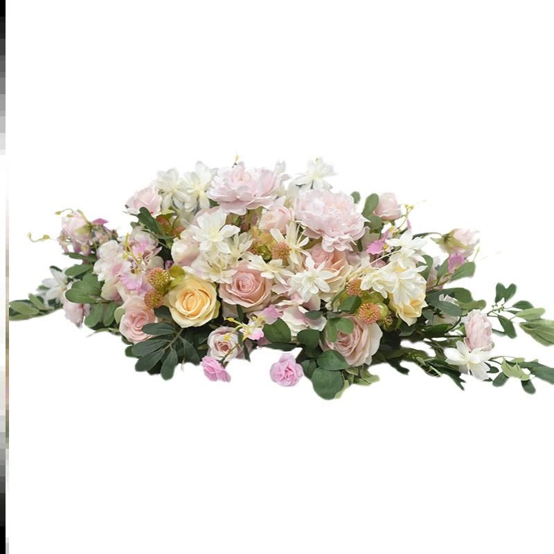 高档商务会议室长形桌花餐桌桌面装饰假花花艺酒店宴会布置仿真花