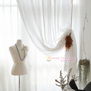 韩现代白色亚麻帘客厅帘成品布艺帘布料透光透