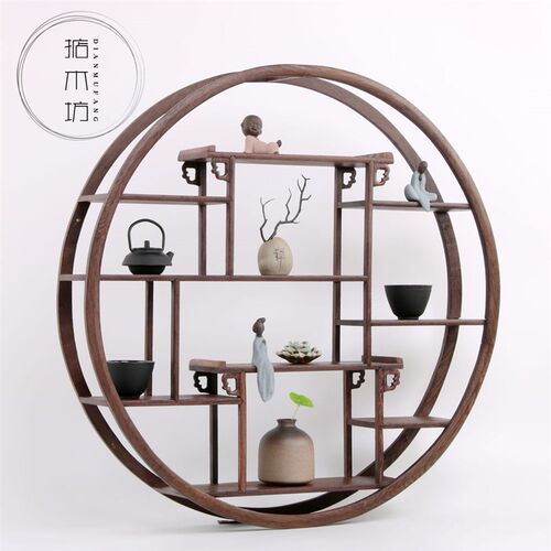 鸡翅实木小博古架现代挂壁式挂墙上多宝阁茶壶仿古董架