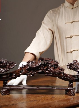 黑檀木雕龙凤呈祥如意雕刻家居电视柜装饰工艺品结婚乔迁送礼