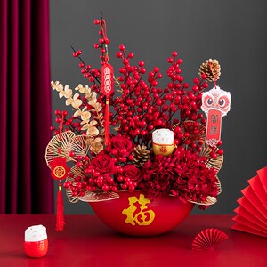 收获小屋喜庆新年红色福桶装客厅装饰结婚乔迁送礼摆设家居