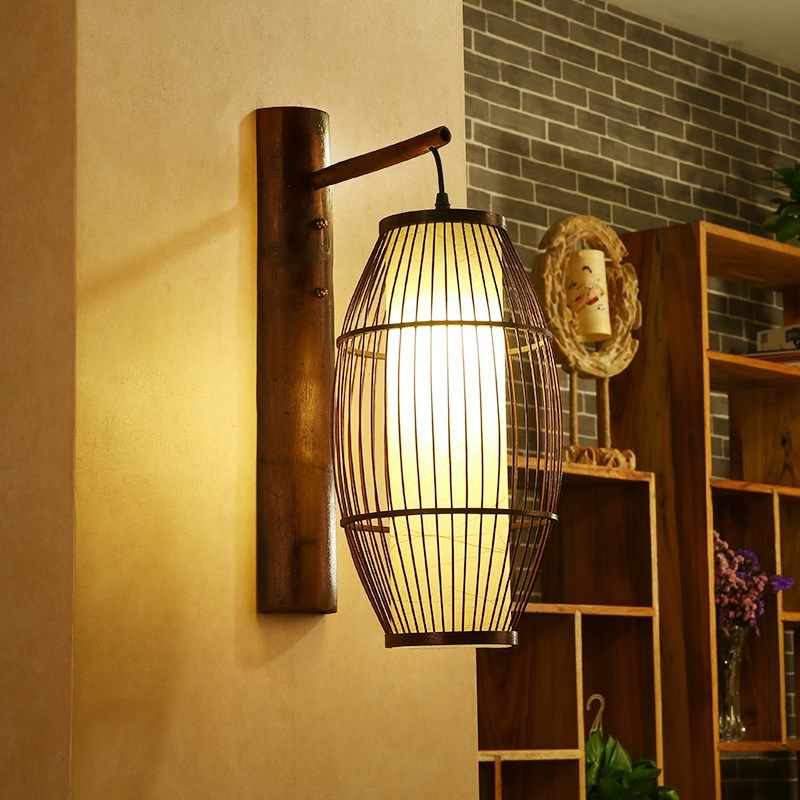 复古怀旧竹艺壁灯走廊过道阳台灯农庄创意马灯竹竿仿古墙灯具