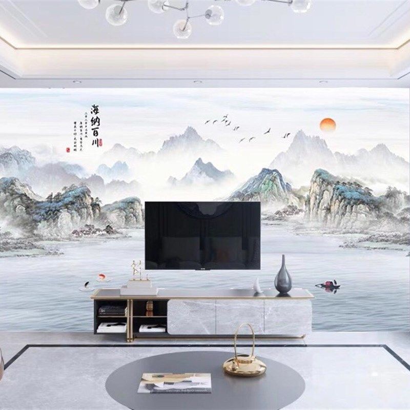 D水墨山水床头沙发定制壁画客厅D电视背景墙壁纸画墙布墙纸,家装主材,无纺布墙纸,淘宝优惠券,粉丝福利购,淘宝优惠卷