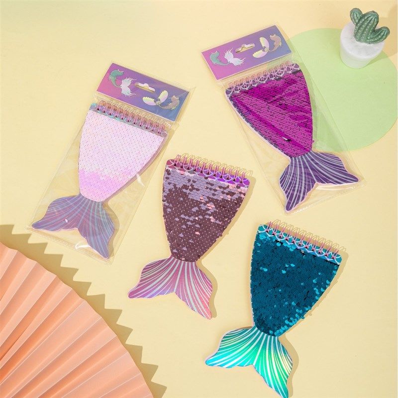 创意美人鱼彩色线圈上翻记事本爱日系少女心鱼尾珠片文具礼品,文具电教/文化用品/商务用品,手帐/日程本/计划本,淘宝优惠券,粉丝福利购,淘宝优惠卷