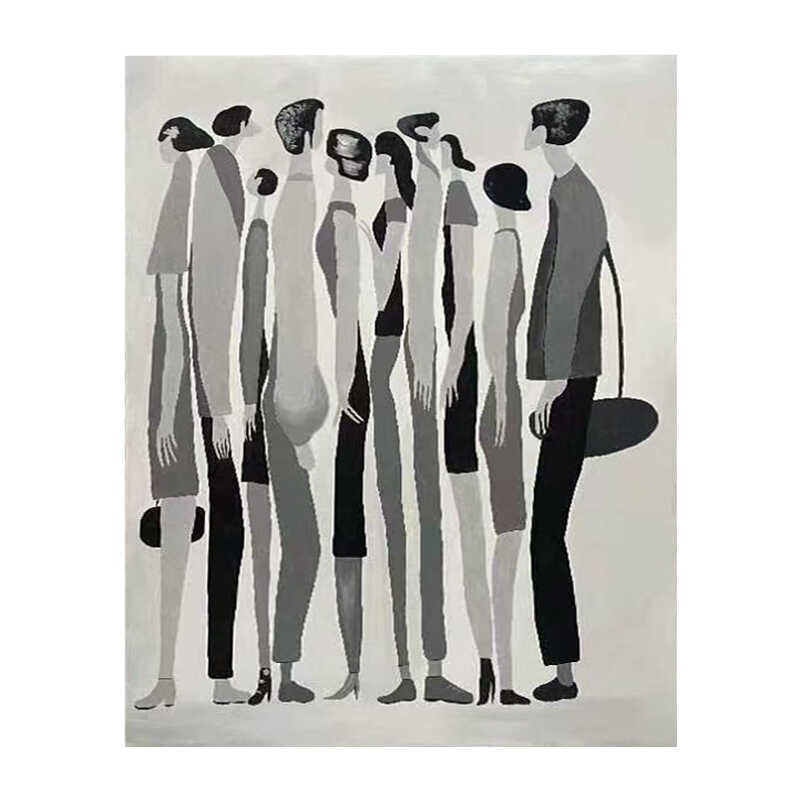 手绘油画黑白人物抽象艺术挂画客厅玄关壁画走廊酒店样板间肌理画