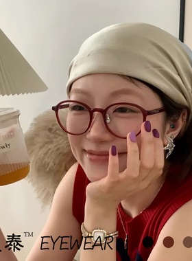 复古美式安克拉红眼镜框女高级感网红太阳镜素颜神器方圆脸眼镜架
