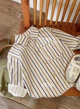 儿童衬衫2025邦诚秋季新品男童韩版小复古衬衫竖条口袋衬衣 F0042