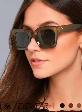 新款跨境欧美复古方框 ins百搭墨镜侧面3铆钉网红街拍太阳镜17050