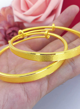 金版网红款古法手镯 简约女款时尚推拉磨砂手镯 印字黄铜手环 女