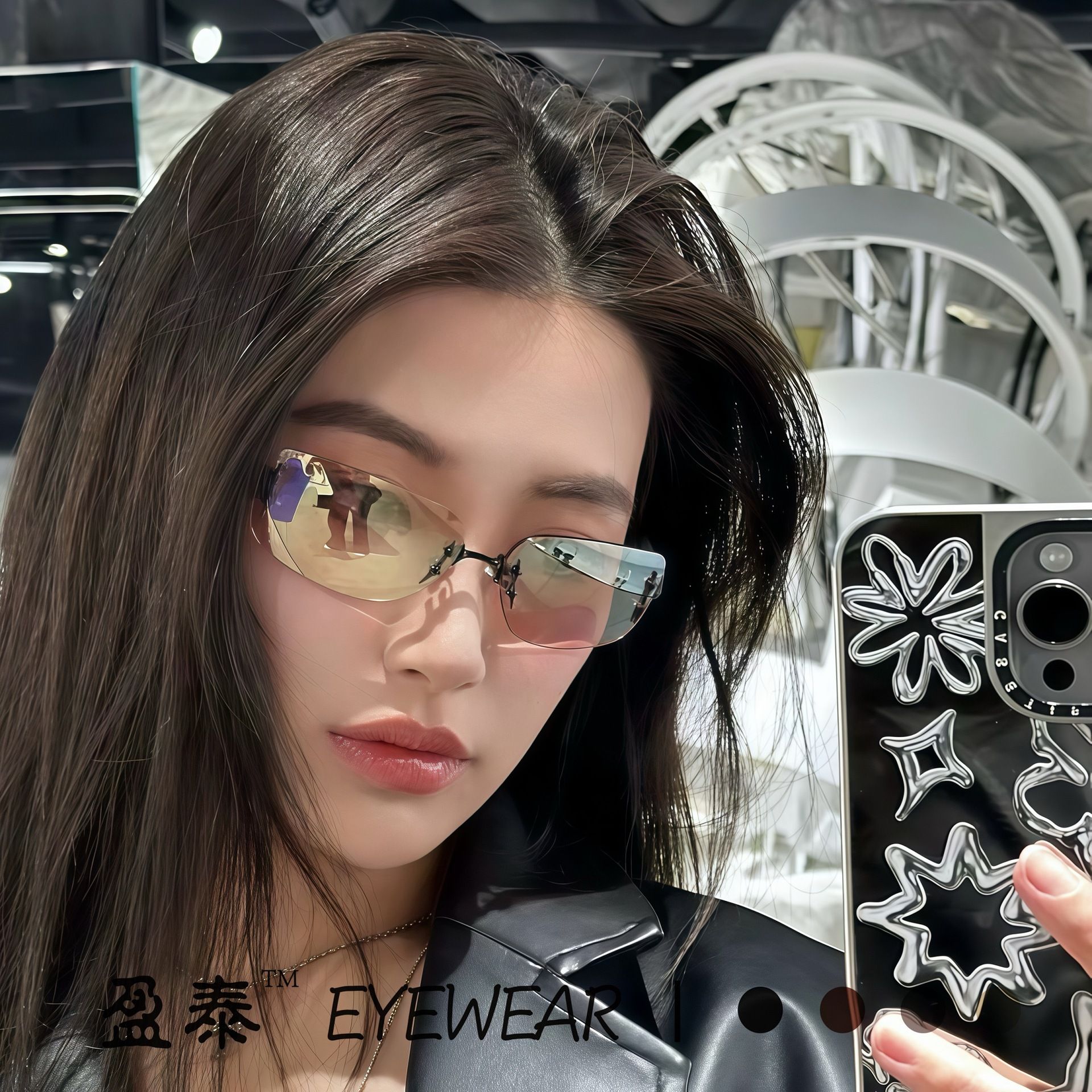 新款欧美时尚星星方形无框gm墨镜女高级感网红辣妹Y2K太阳眼镜