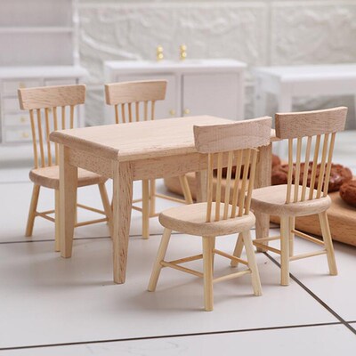 1/12 Miniature Dollhouse Furniture Wooden Dining Table Chair