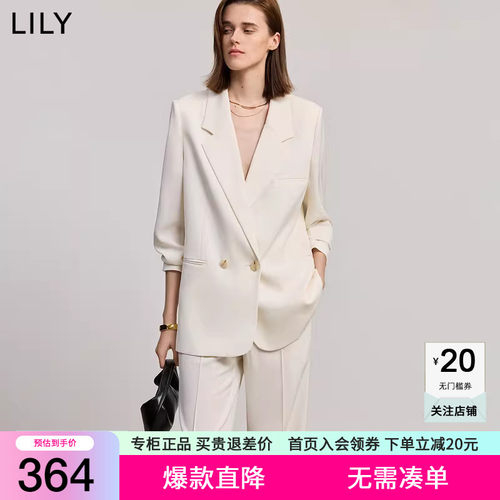LILY2025夏新款含醋酸老钱风宽松休闲百搭职业通勤长袖西装外套女