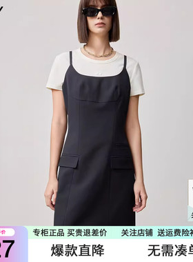 【商场同款】LILY2025春女装经典收腰百搭吊带裙灰色直筒连衣裙