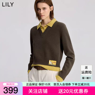 复古翻领POLO领假两件针织衫 套头毛衣 女装 100%羊毛LILY2026冬新款