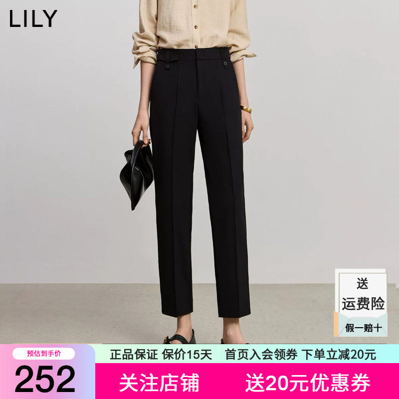 LILY2026夏新款复古窄版职业通勤显瘦高腰九分烟管裤西装休闲裤女