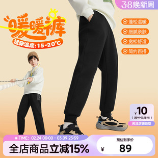安踏男童加绒裤子秋冬款加厚保暖卫裤黑色收口宽松百搭学生运动裤
