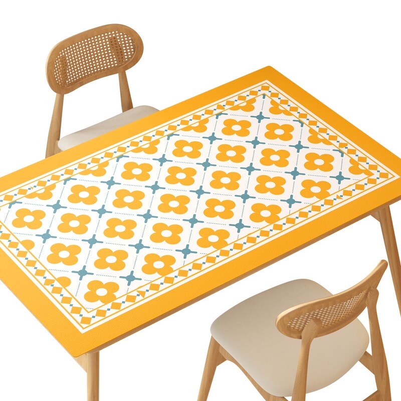 素雅花砖民族风 桌垫防水防油耐高温免洗C皮革桌垫茶几布餐桌垫