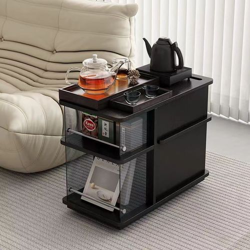 茶水柜边几沙发侧边几小推车实木橡木木纹皮小茶几