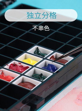 水彩颜料保湿盒格颜料盒保湿防漏空分格黑色耐摔调色盒