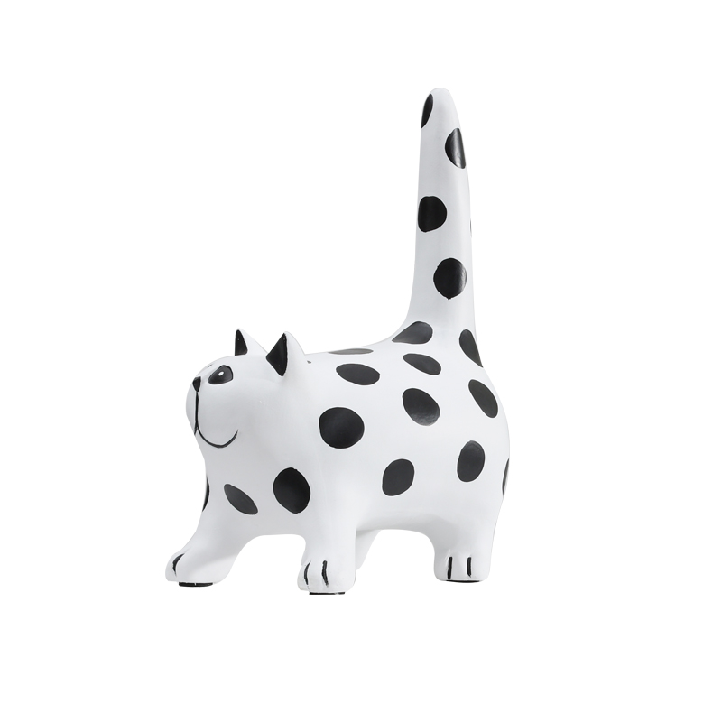 现代简约黑白波点树脂猫咪动物摆件客厅玄关桌面装饰样板房间软装