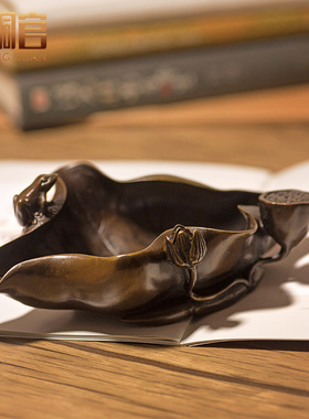 铜烟灰缸家用 客厅复古仿古创意礼品摆件 个性荷花潮流工艺品摆设