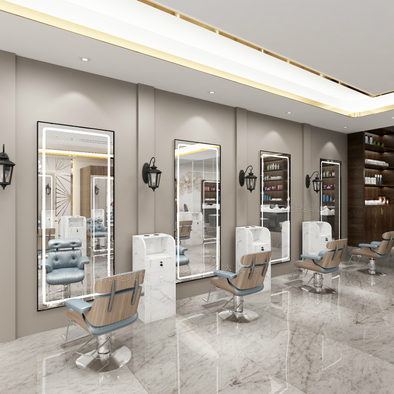 发廊专用美容美发LED镜子理发店镜台单面带灯挂墙剪发发光镜