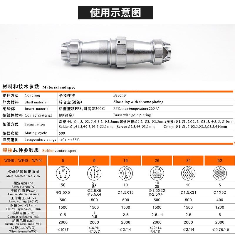 WEIU威浦防水对接航空插座WY5952芯芯连接器TEZE