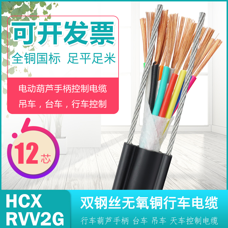 国标HCX双钢丝行车电缆12/14/16芯1/1.5平方RVV2G控制手柄线 HR线