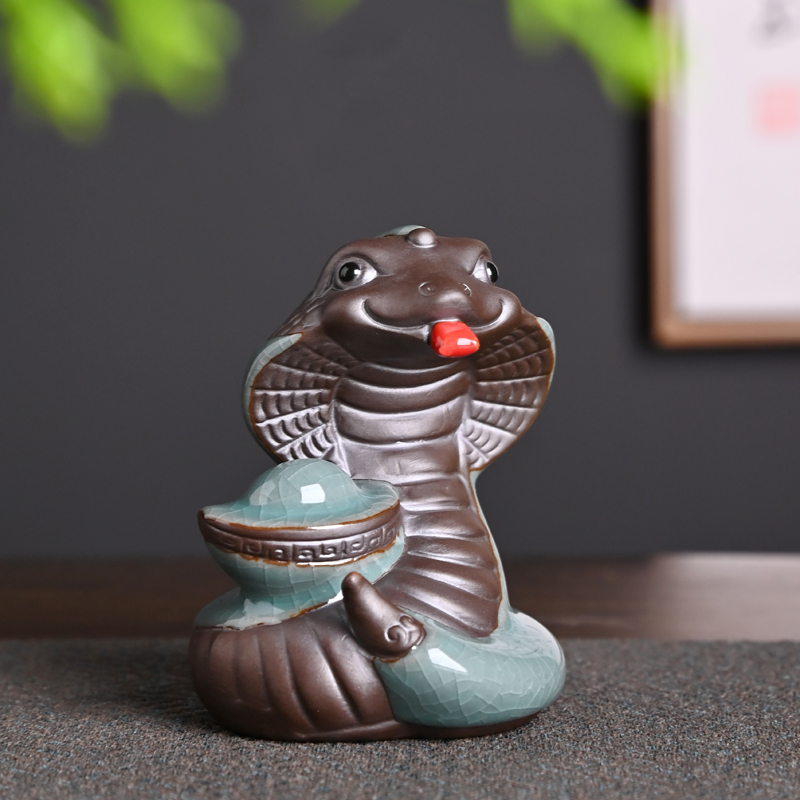 陶瓷蛇招财小摆件吉祥物客厅玄关桌面装饰眼睛蛇十二生肖蛇年摆设