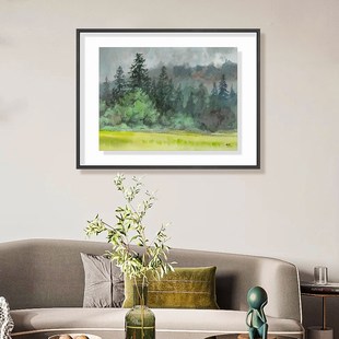 奕境龚颖林 松林 客厅沙发背景墙挂画书房办公室艺术装饰画画
