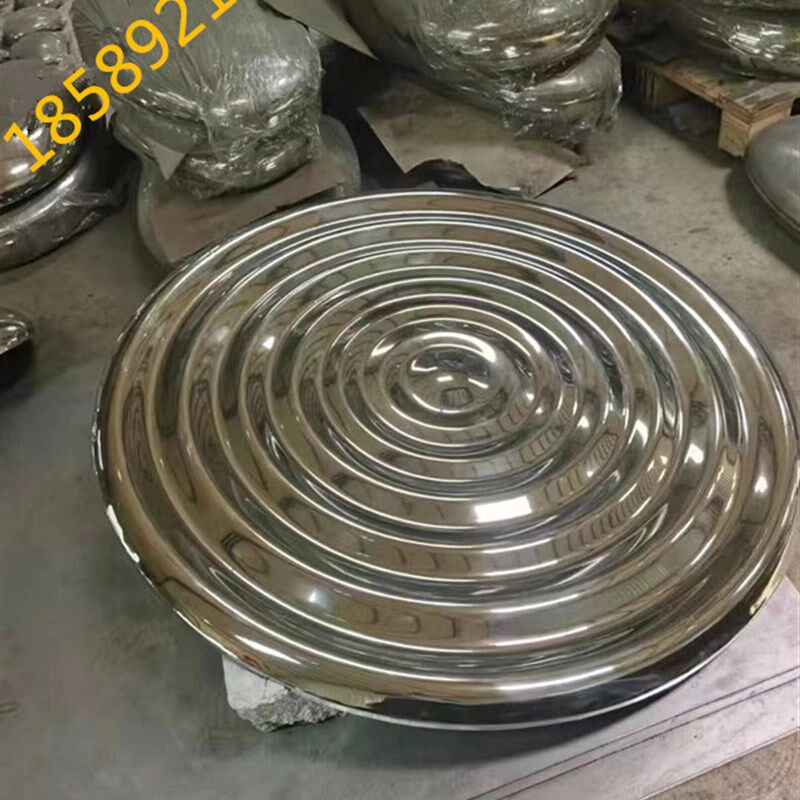 定制不锈钢镜面圆盘水滴雕塑 圆形螺旋波浪造形 别墅酒店装饰挂件
