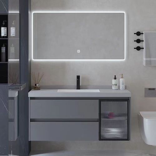 智能实木现代奶油风浴室柜陶瓷一体盆卫生间洗手盆洗脸盆