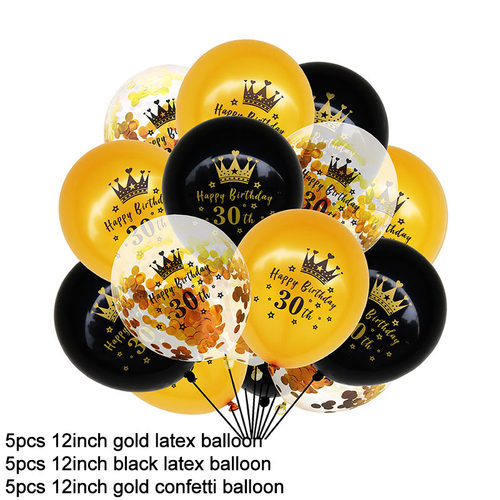 Black Gold Happy Biprthday Banner Balloon Flag Adult 30th 40