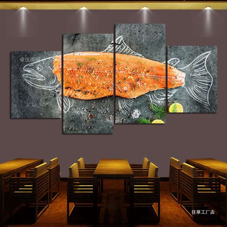 日式餐厅三文鱼装饰画日本料理店美食挂画日式酒店饭店寿司店壁画图片