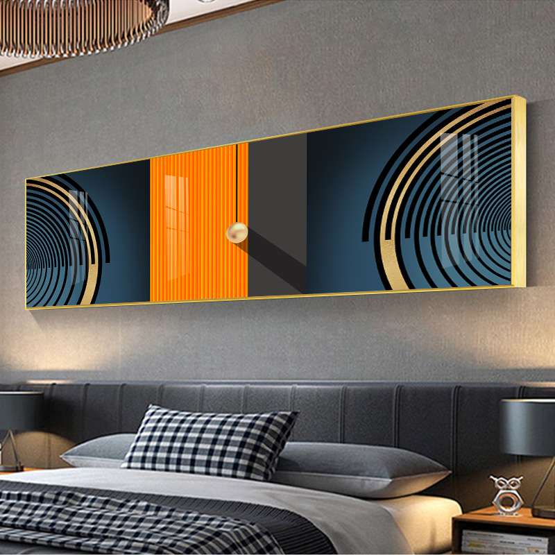 床头晶瓷画 现代简约几何抽象线条形状装饰画 卧室墙立体晶瓷挂画图片