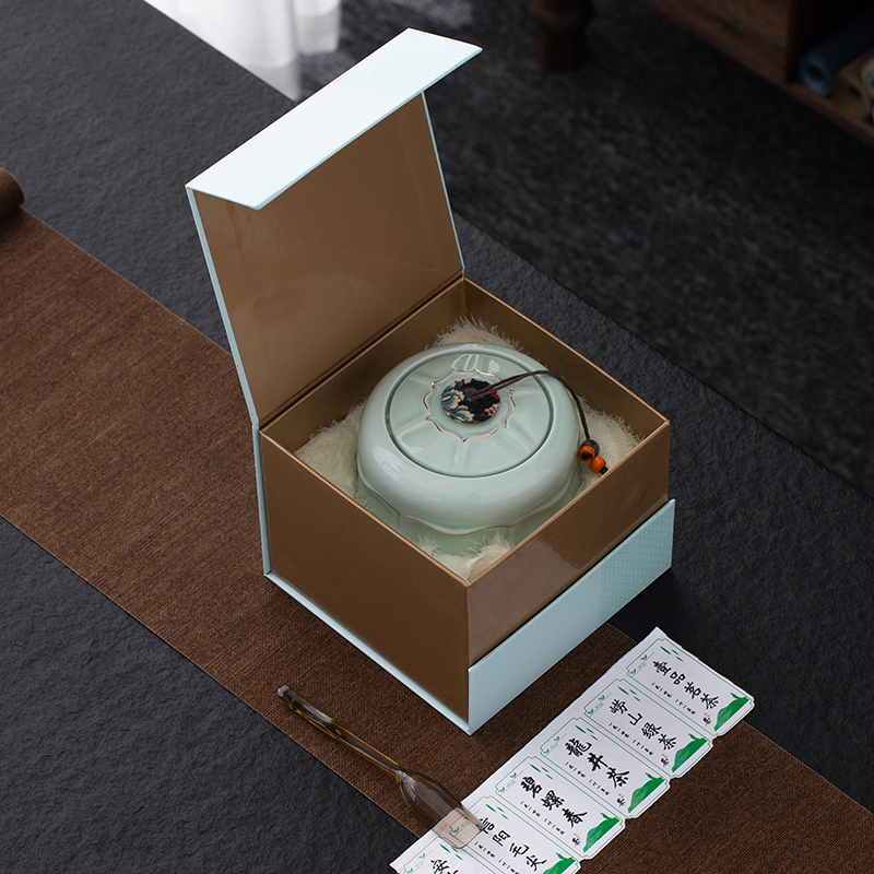 绿茶茶叶礼盒包装陶瓷空盒碧螺春龙井茶崂山绿茶毛尖通用白茶印字